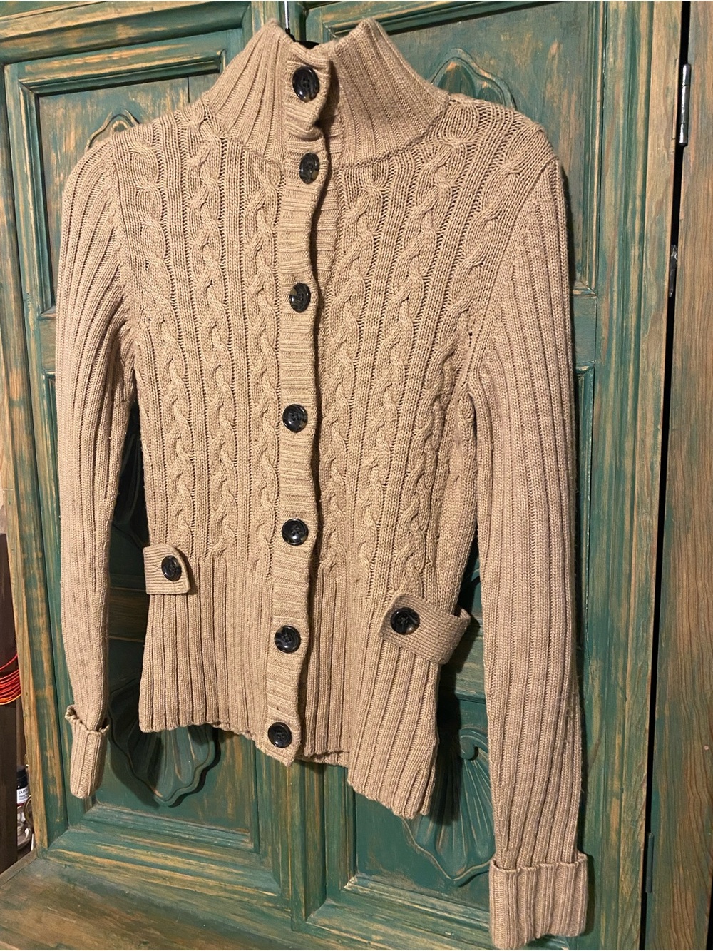 Banana Republic Women's Cable-Knit Button Front Cardigan - Tan